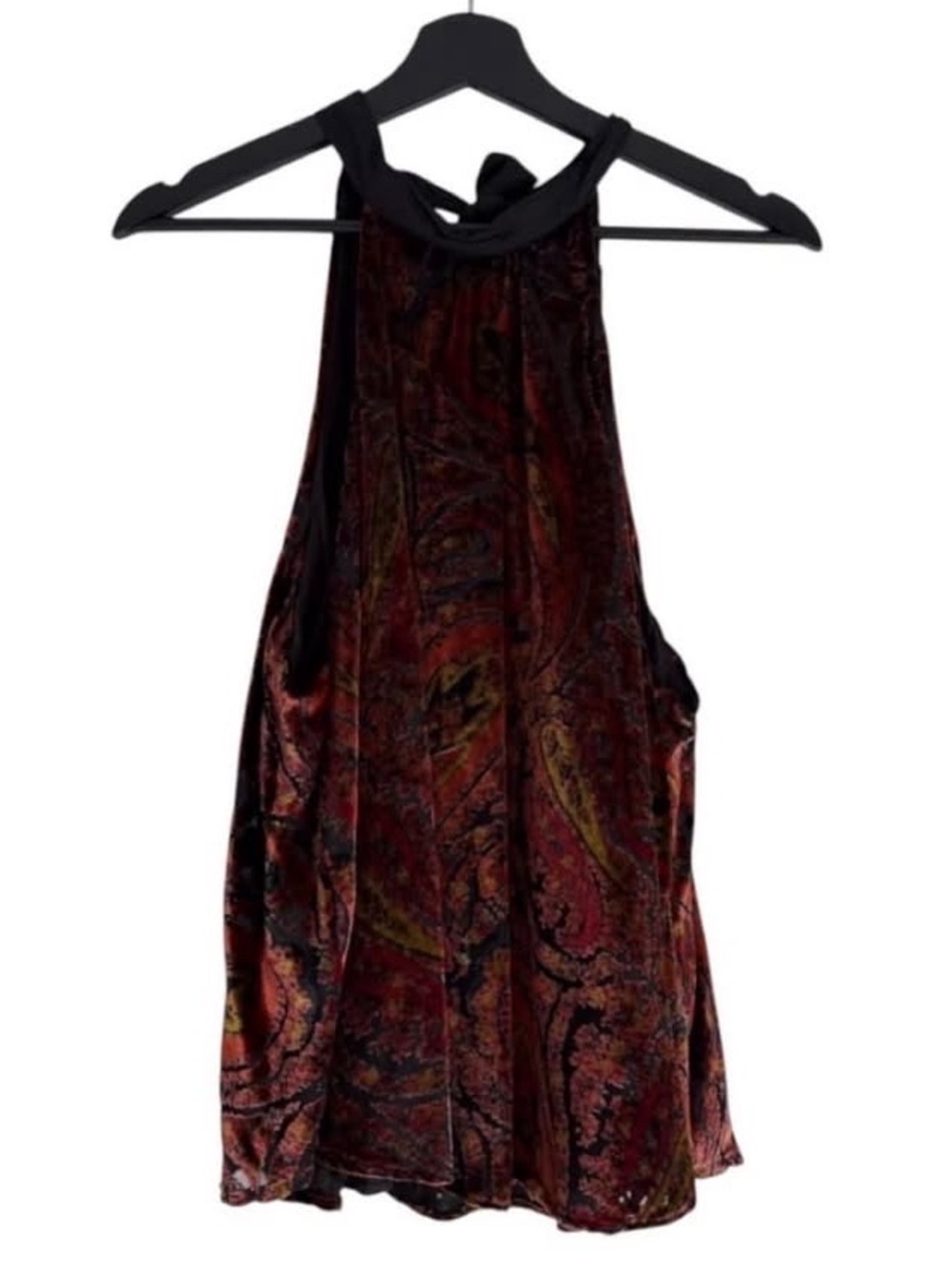 Free People Velvet Paisley Halter Top Cami Tank Blouse Shirt Sleeveless Tie Back - Picture 5 of 8
